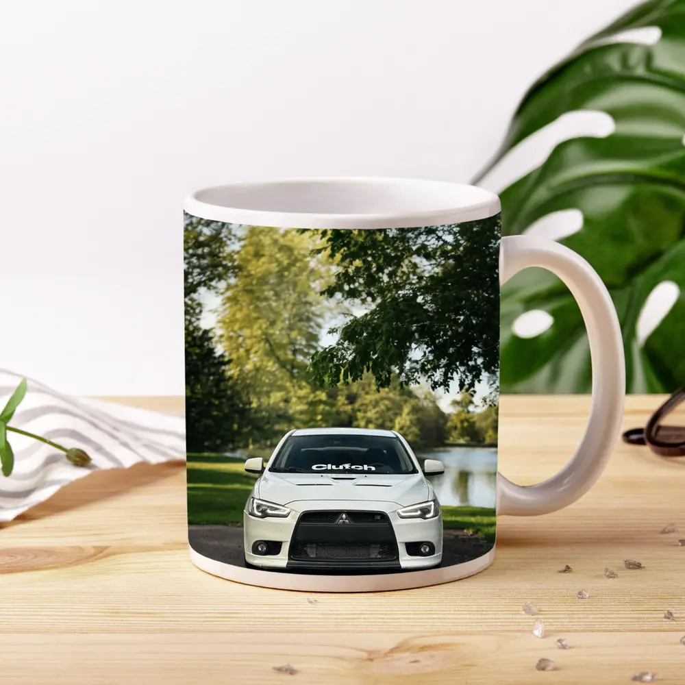Mitsubishi Lancer Evolution White Park Setting – Mugs