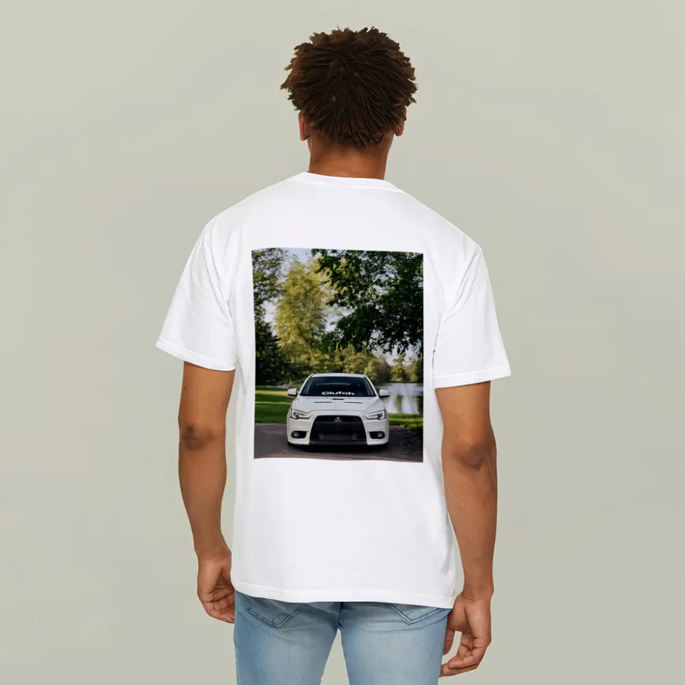 Mitsubishi Lancer Evolution White Park Setting – T-Shirts