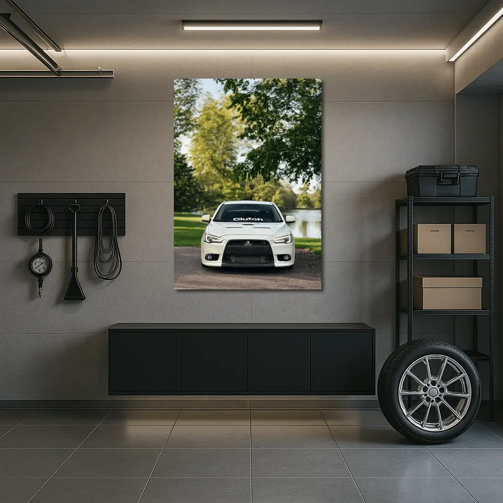 Mitsubishi Lancer Evolution White Park Setting – Wall Art