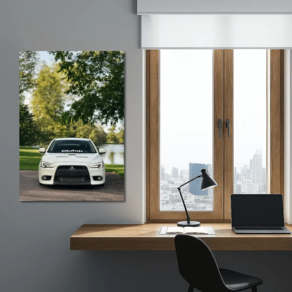 Mitsubishi Lancer Evolution White Park Setting – Wall Art