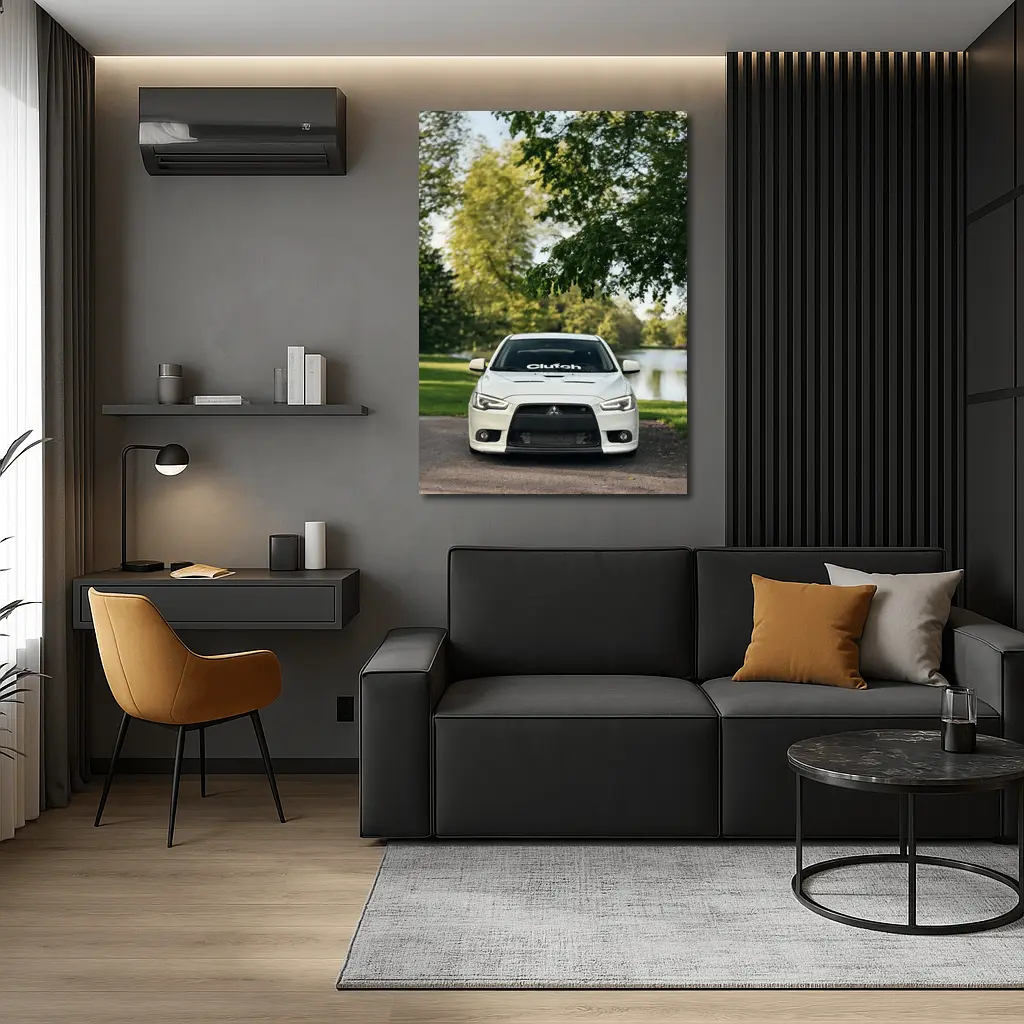 Mitsubishi Lancer Evolution White Park Setting – Wall Art