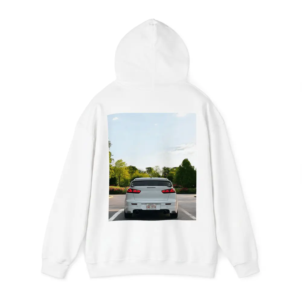 Mitsubishi Lancer Evolution White Parking Lot Trees – Hoodies