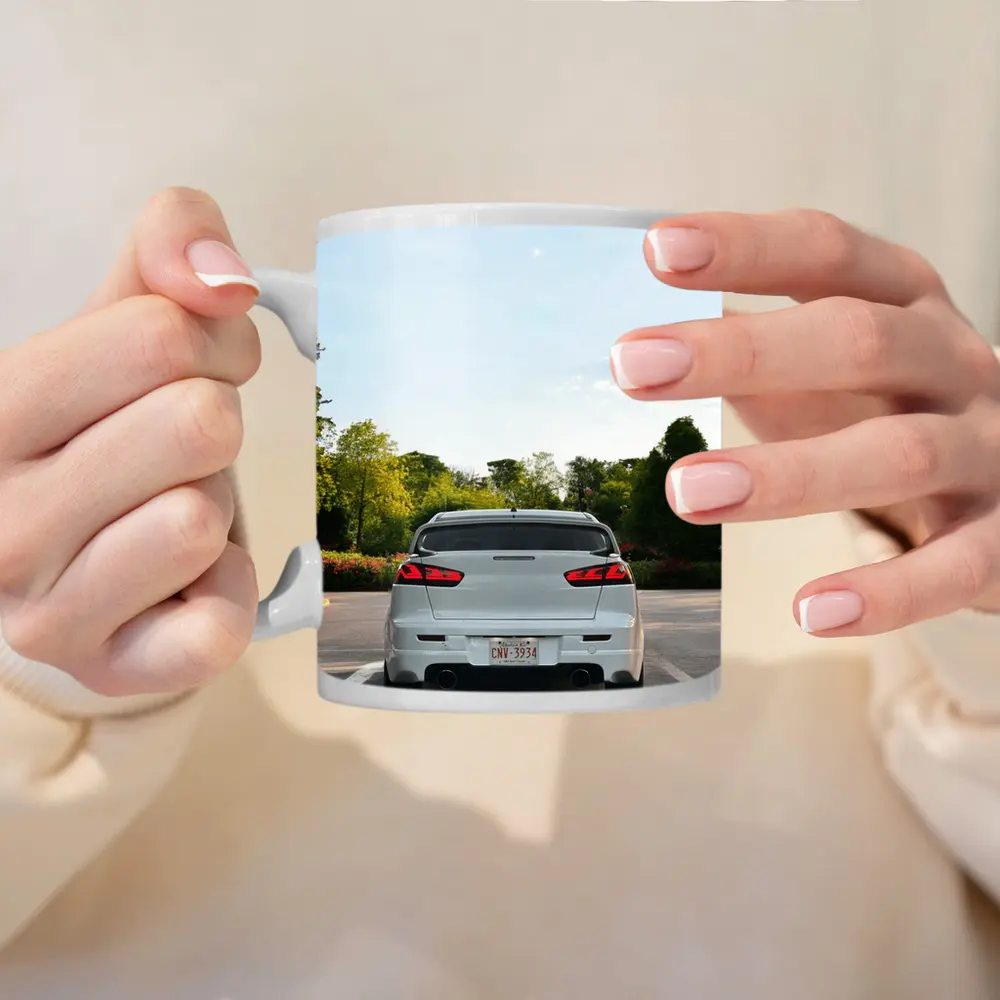 Mitsubishi Lancer Evolution White Parking Lot Trees – Mugs