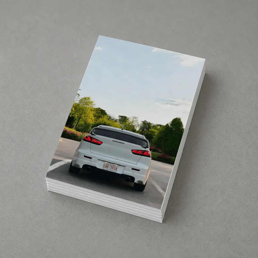 Mitsubishi Lancer Evolution White Parking Lot Trees – Postcards