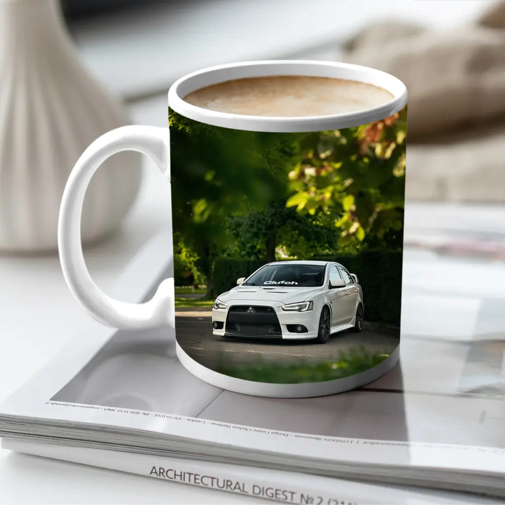 Mitsubishi Lancer Evolution White Tree Background – Mugs