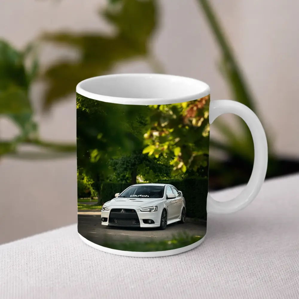 Mitsubishi Lancer Evolution White Tree Background – Mugs