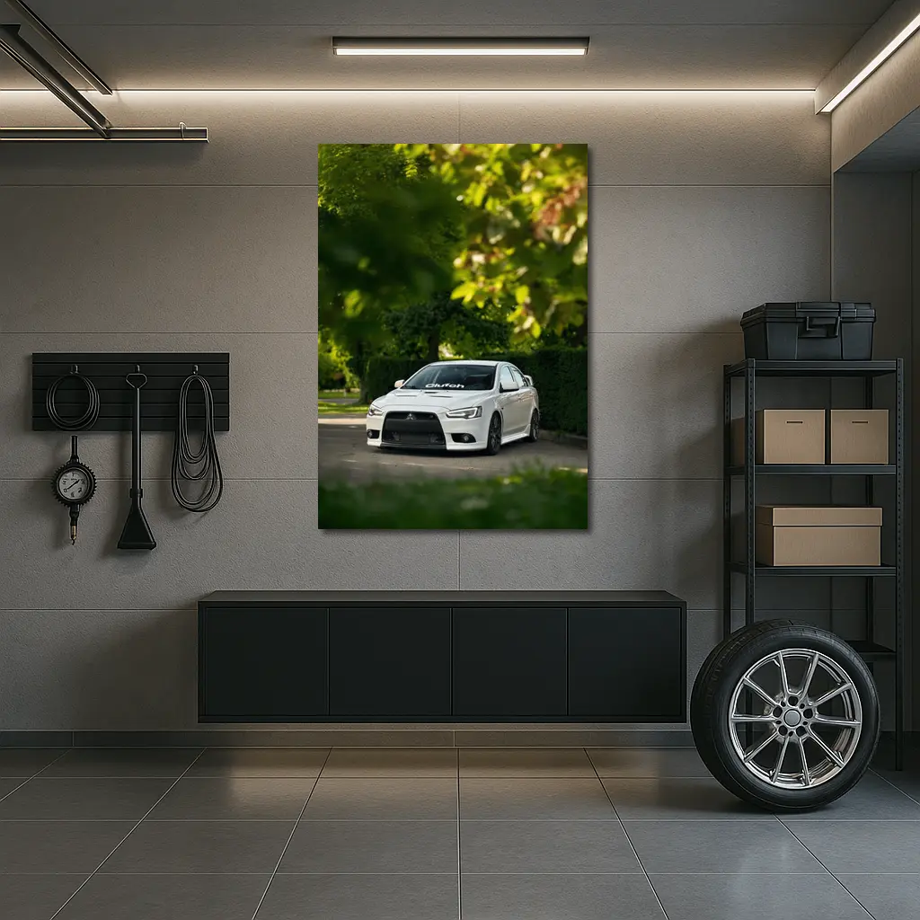 Mitsubishi Lancer Evolution White Tree Background – Wall Art