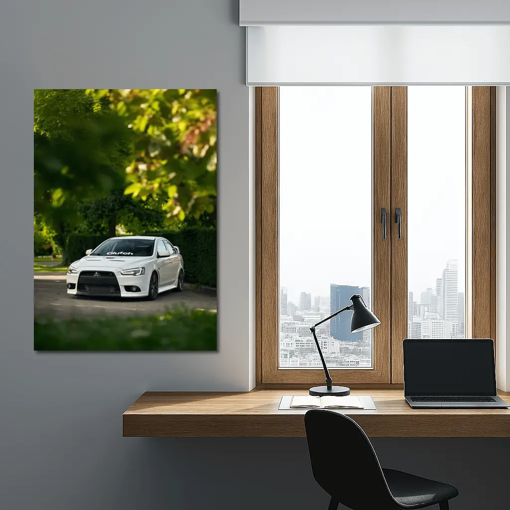 Mitsubishi Lancer Evolution White Tree Background – Wall Art