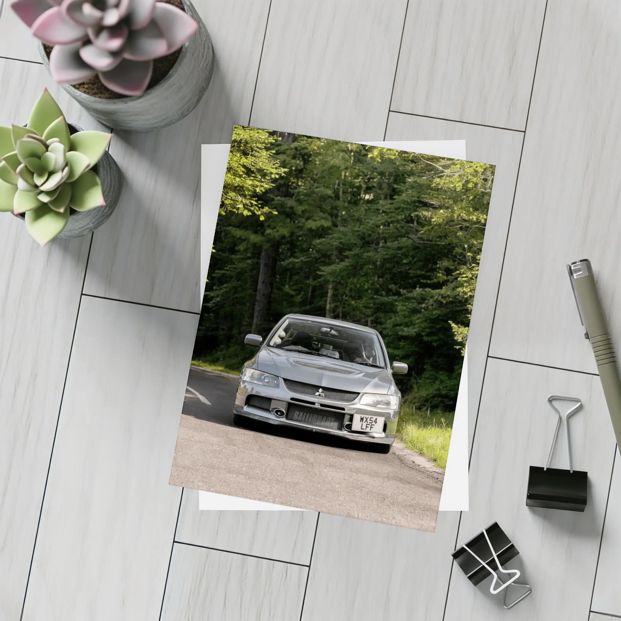 Mitsubishi Lancer Evolution Forest Road Front – Postcards