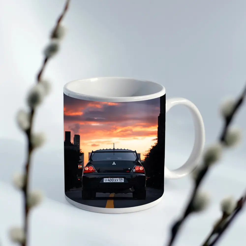 Mitsubishi Lancer Rear City Sunset Street – Mugs