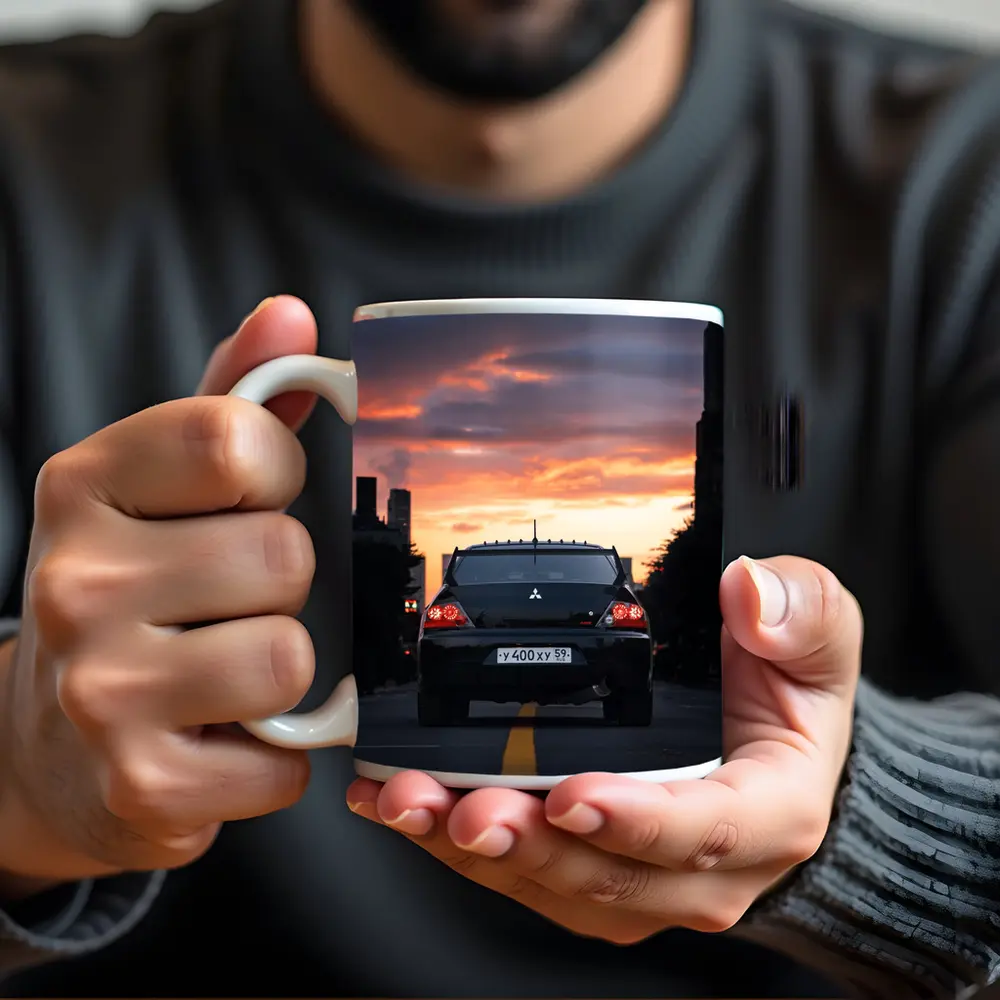 Mitsubishi Lancer Rear City Sunset Street – Mugs