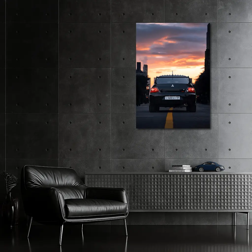 Mitsubishi Lancer Rear City Sunset Street – Wall Art