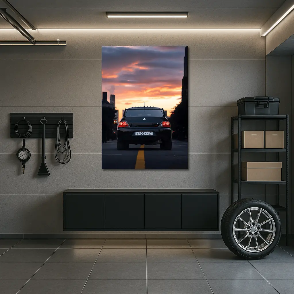 Mitsubishi Lancer Rear City Sunset Street – Wall Art