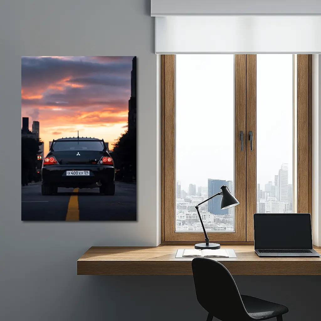 Mitsubishi Lancer Rear City Sunset Street – Wall Art