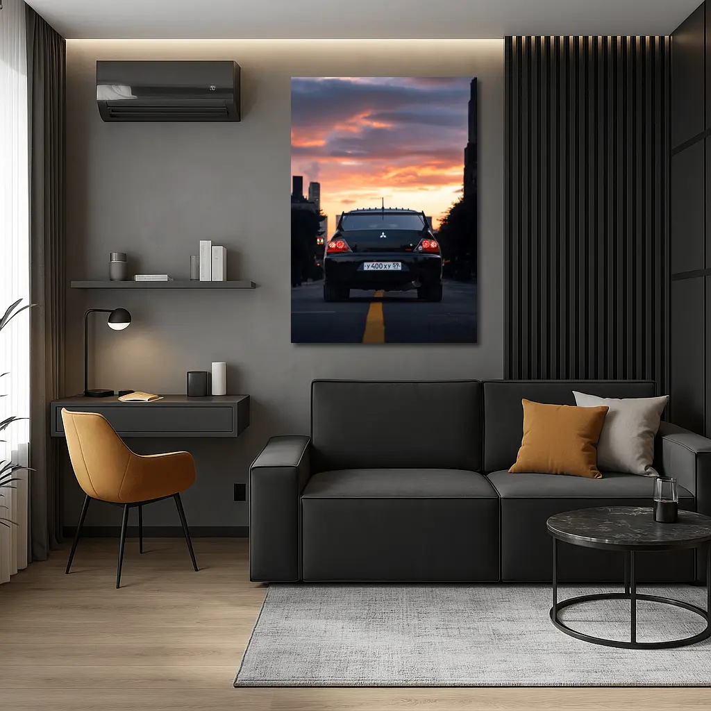 Mitsubishi Lancer Rear City Sunset Street – Wall Art