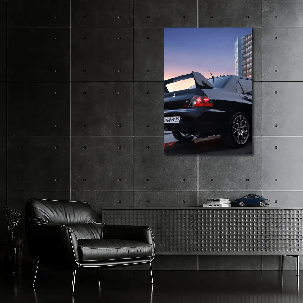 Mitsubishi Lancer Evolution Black City Sunset – Wall Art