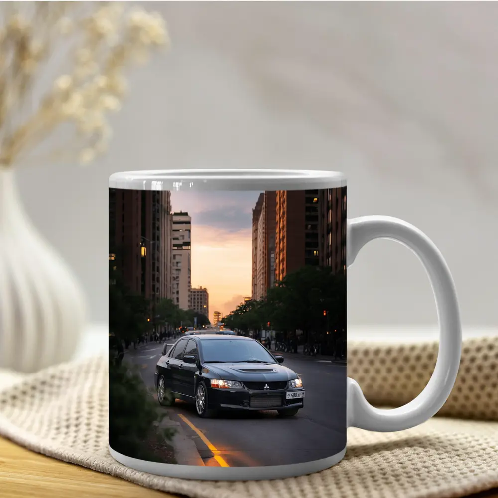 Mitsubishi Lancer Evolution Black City Sunset – Mugs