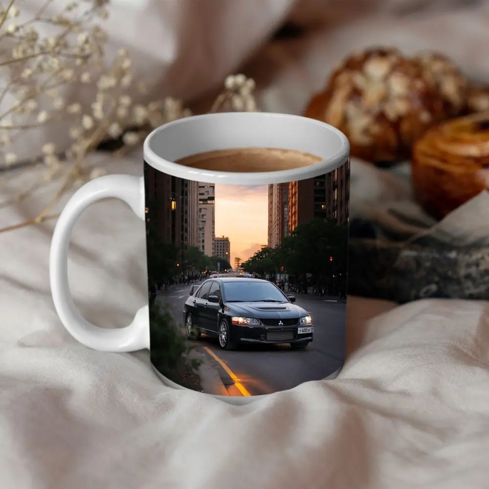 Mitsubishi Lancer Evolution Black City Sunset – Mugs