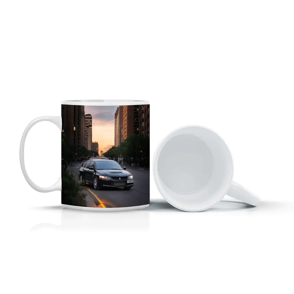 Mitsubishi Lancer Evolution Black City Sunset – Mugs