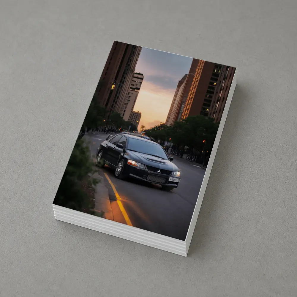 Mitsubishi Lancer Evolution Black City Sunset – Postcards