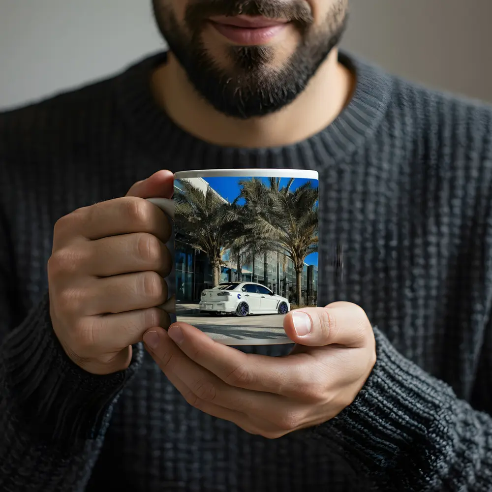 Mitsubishi Lancer Stance White Palm Tree City – Mugs
