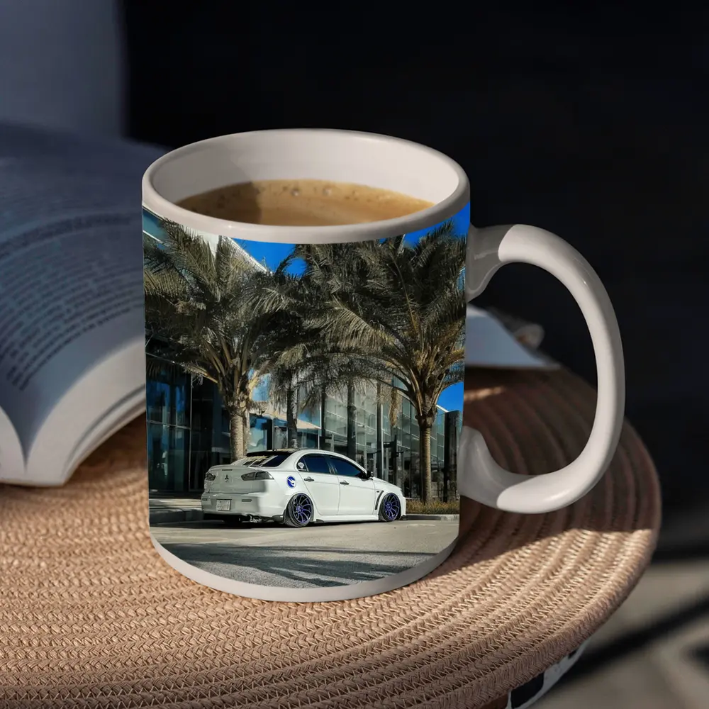 Mitsubishi Lancer Stance White Palm Tree City – Mugs