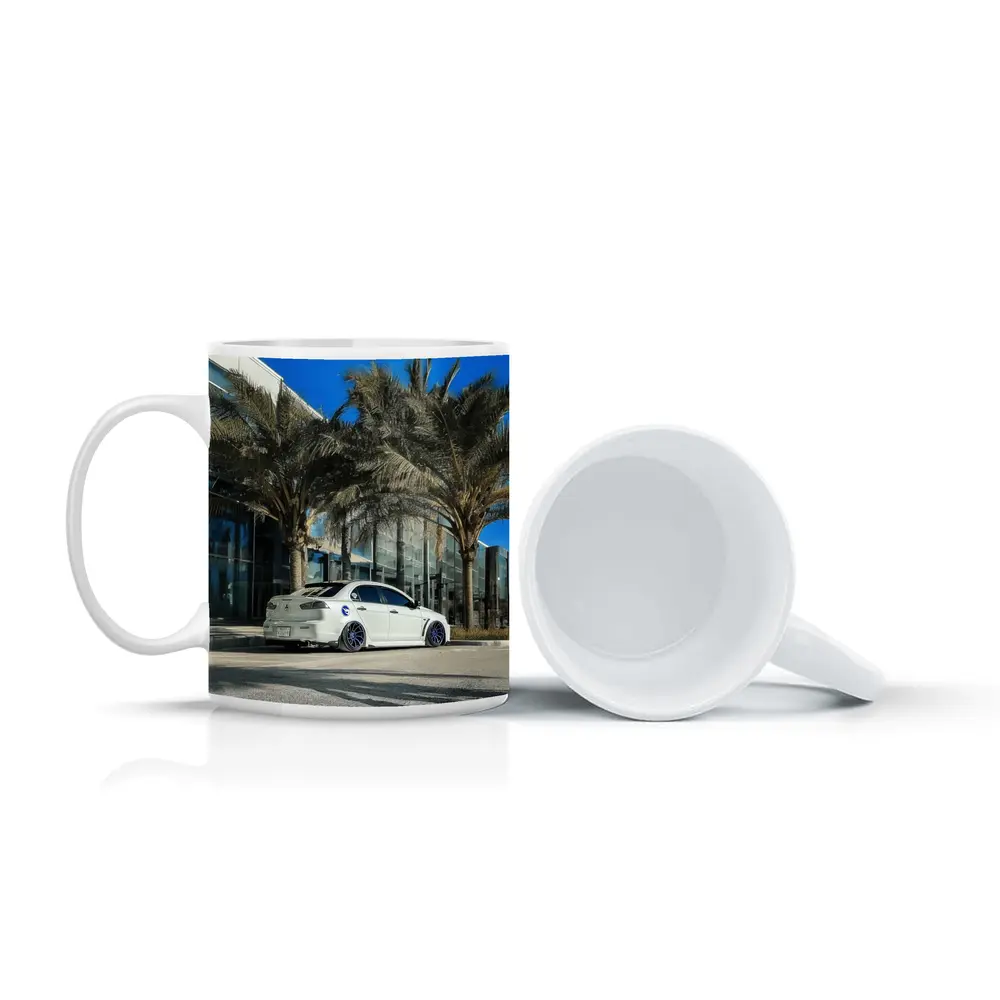 Mitsubishi Lancer Stance White Palm Tree City – Mugs