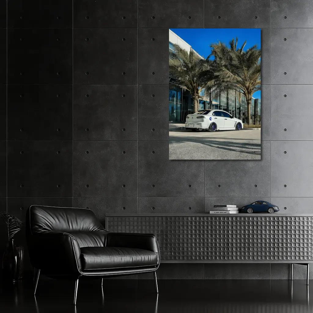 Mitsubishi Lancer Stance White Palm Tree City – Wall Art