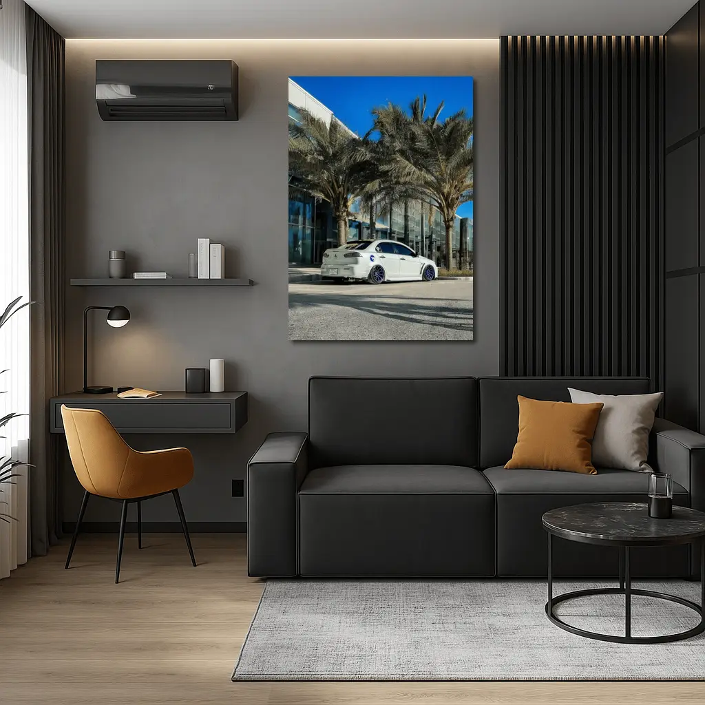 Mitsubishi Lancer Stance White Palm Tree City – Wall Art
