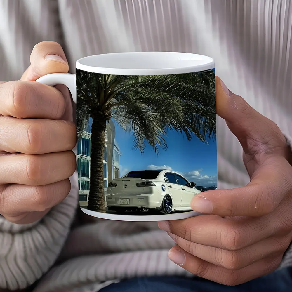 Mitsubishi Lancer White Stance City Palm Tree – Mugs
