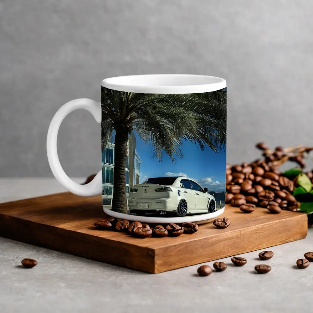 Mitsubishi Lancer White Stance City Palm Tree – Mugs