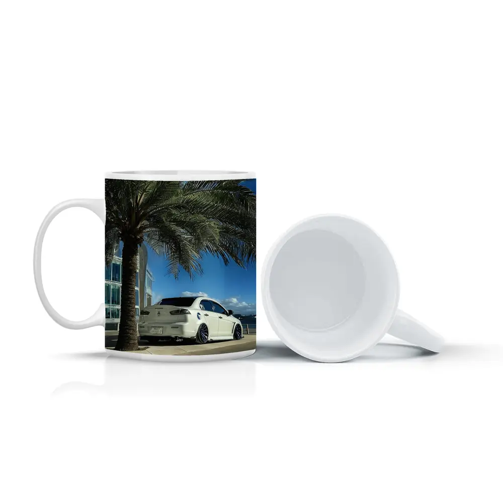Mitsubishi Lancer White Stance City Palm Tree – Mugs