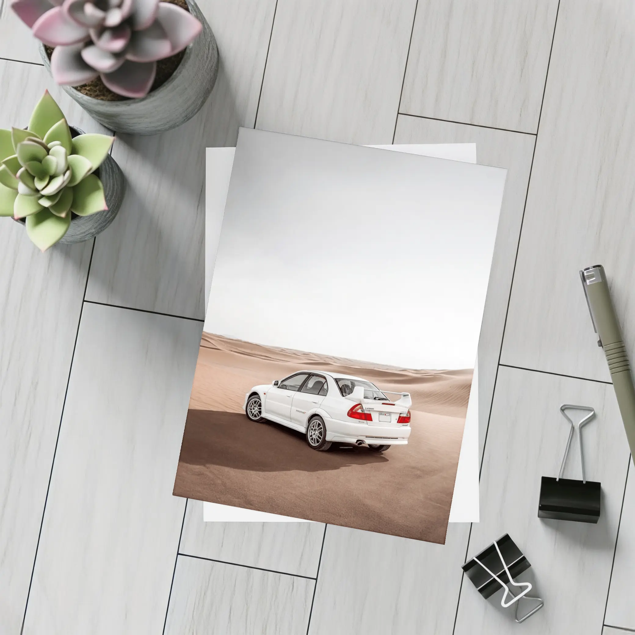 Mitsubishi Lancer Evolution White Desert Dunes – Postcards