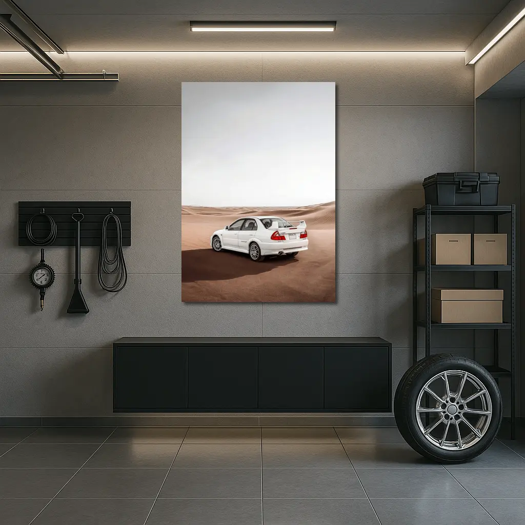 Mitsubishi Lancer Evolution White Desert Dunes – Wall Art
