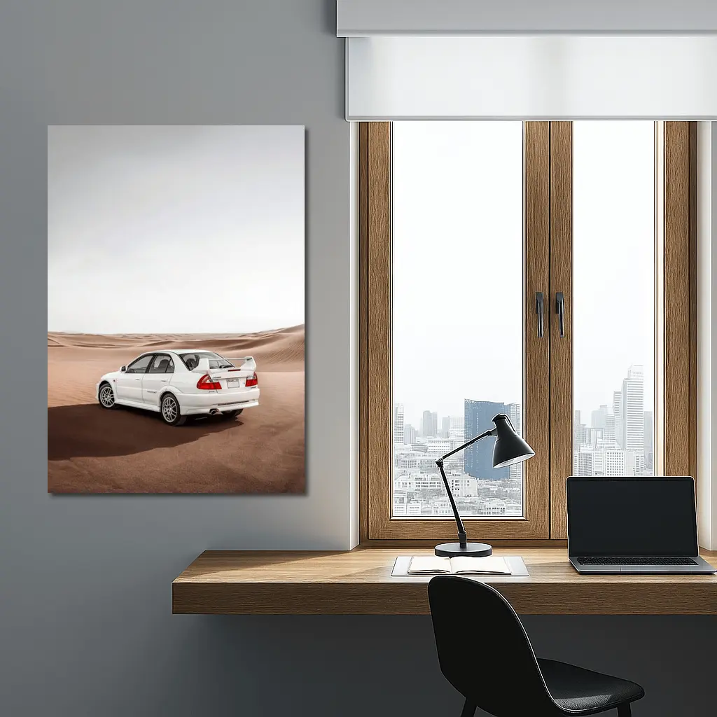 Mitsubishi Lancer Evolution White Desert Dunes – Wall Art
