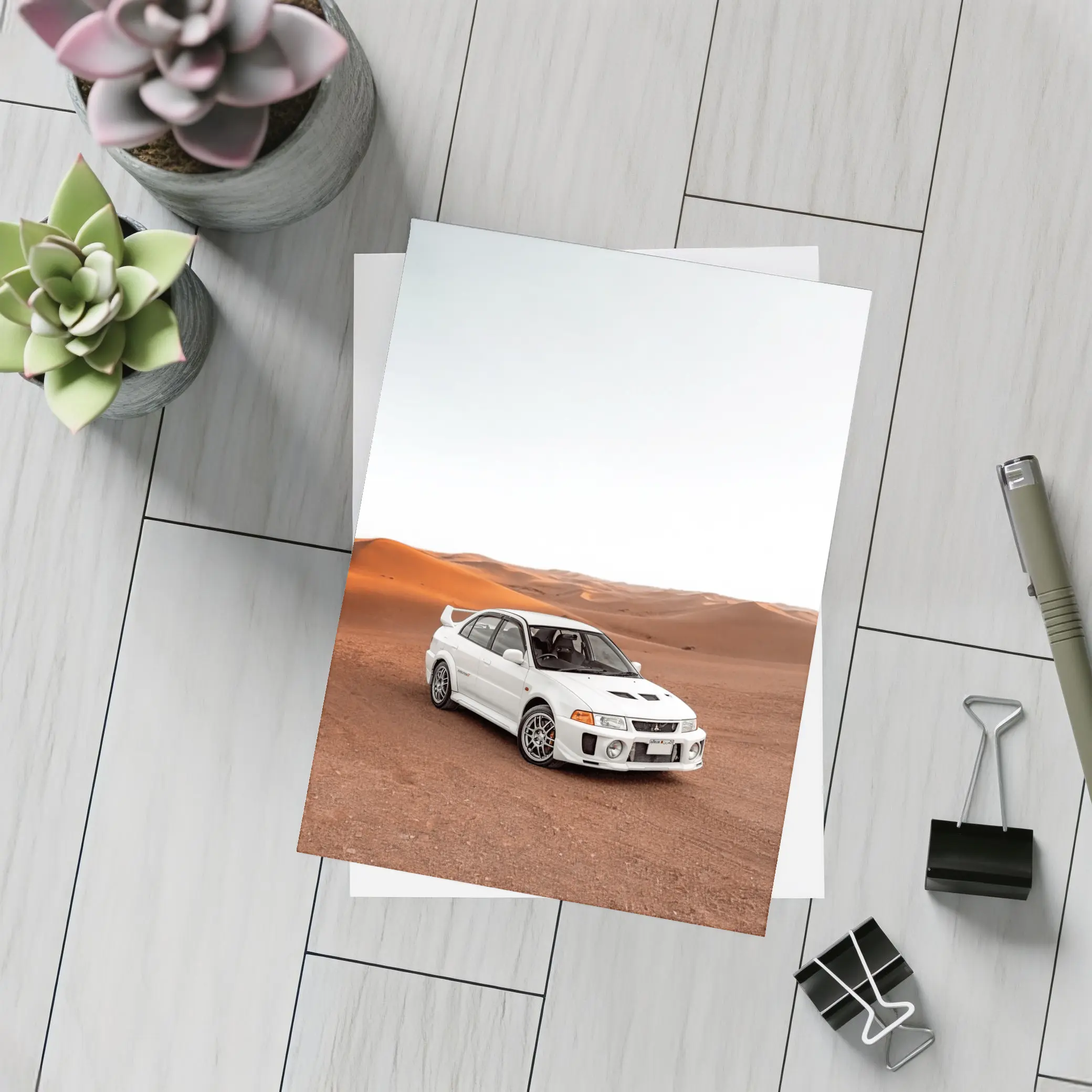 Mitsubishi Lancer Evolution White Desert Dunes – Postcards