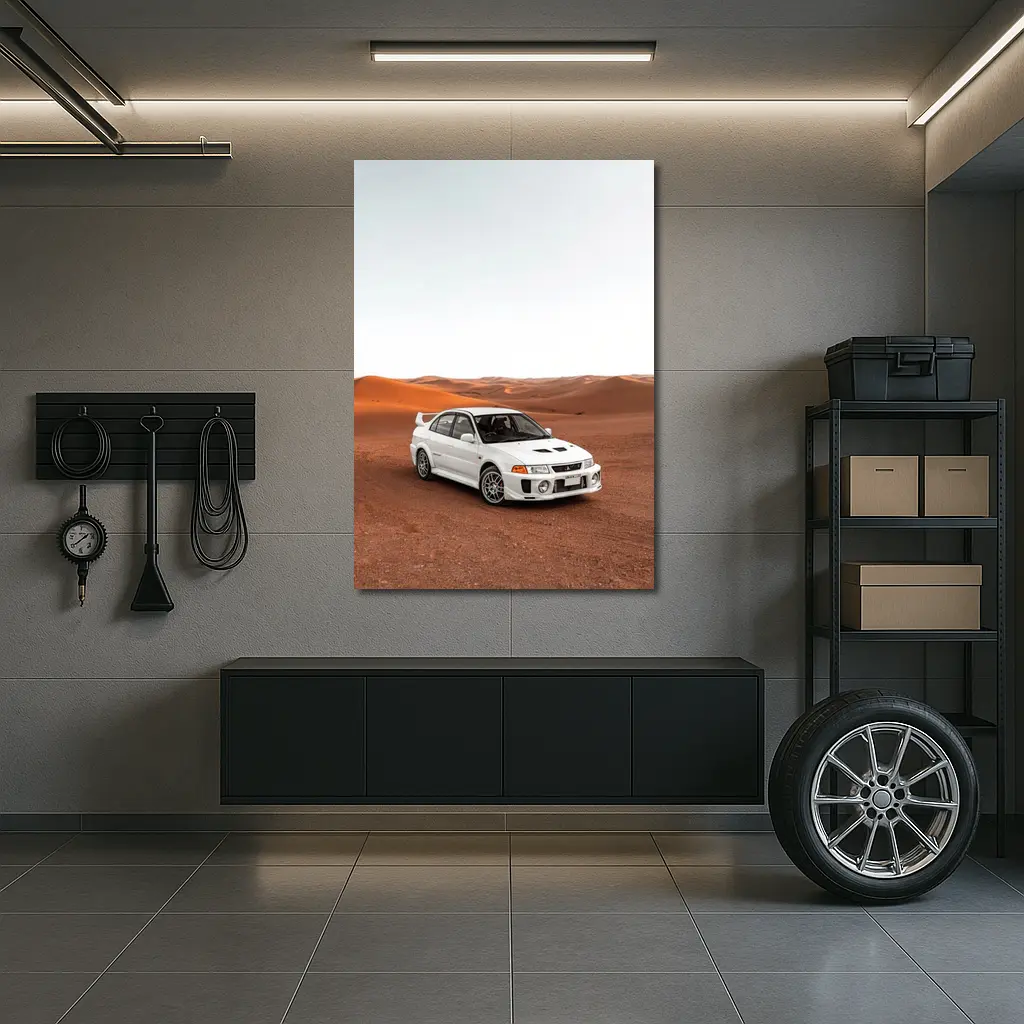 Mitsubishi Lancer Evolution White Desert Dunes – Wall Art