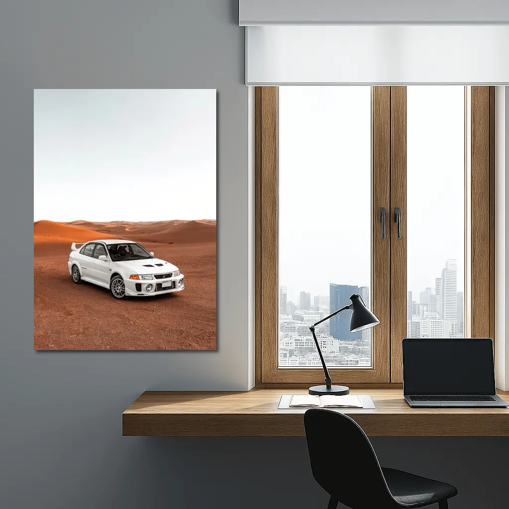 Mitsubishi Lancer Evolution White Desert Dunes – Wall Art