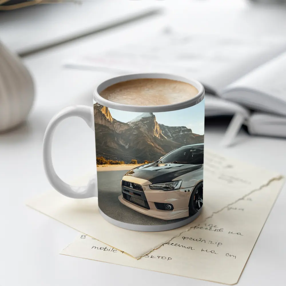 Mitsubishi Lancer Evolution Mountain Road Scene – Mugs