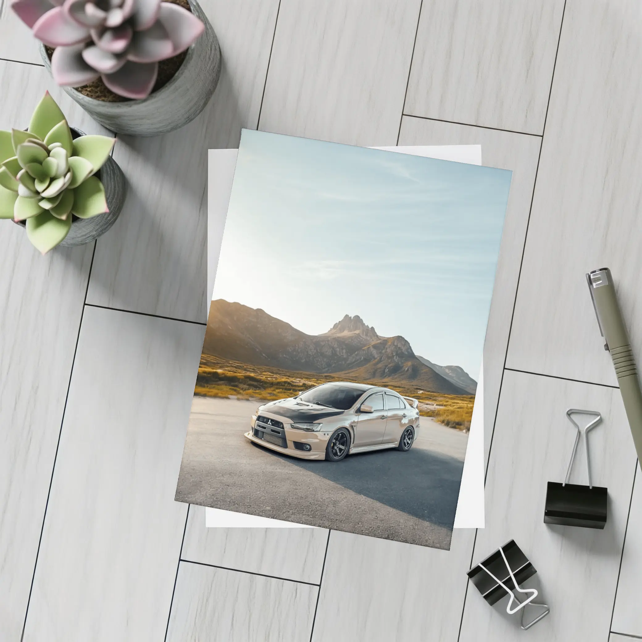 Mitsubishi Lancer Evo Mountain Road Sunset – Postcards