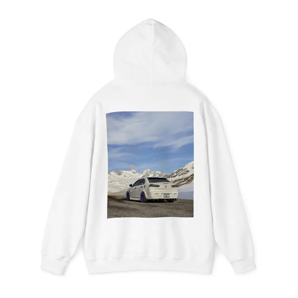 Mitsubishi Lancer Evo White Snowy Mountains – Hoodies