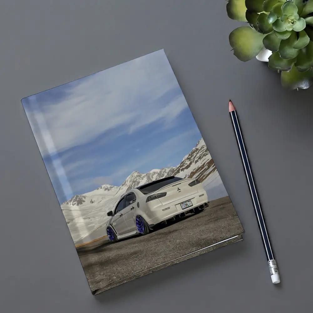 Mitsubishi Lancer Evo White Snowy Mountains – Notebooks
