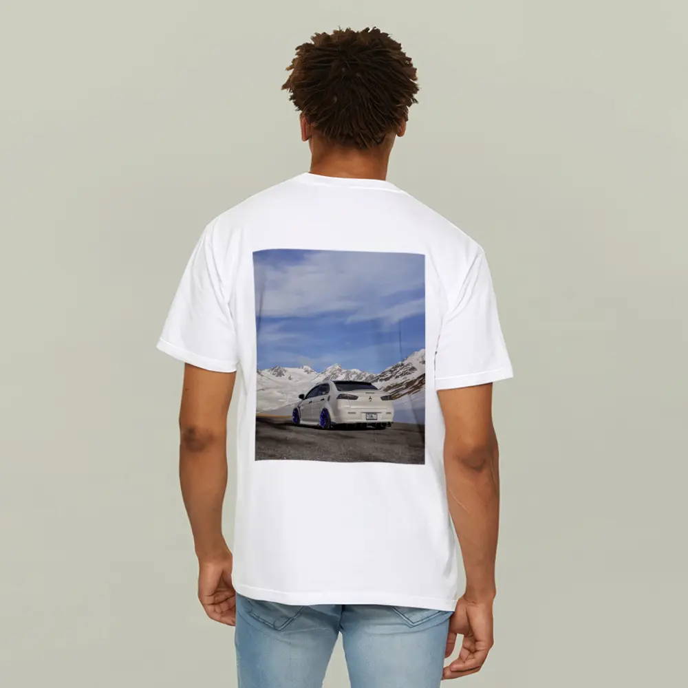 Mitsubishi Lancer Evo White Snowy Mountains – T-Shirts