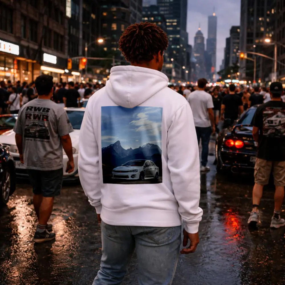 Mitsubishi Lancer Evolution Mountain Road Scene – Hoodies