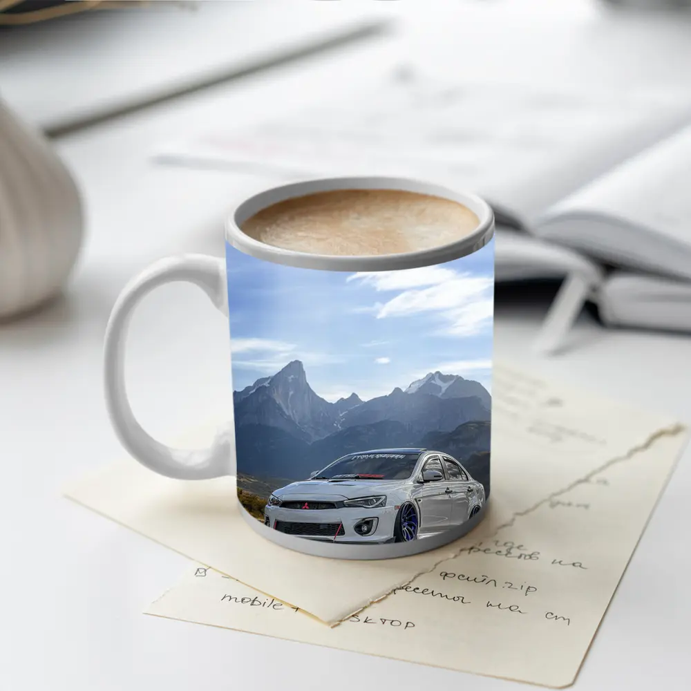 Mitsubishi Lancer Evolution Mountain Road Scene – Mugs
