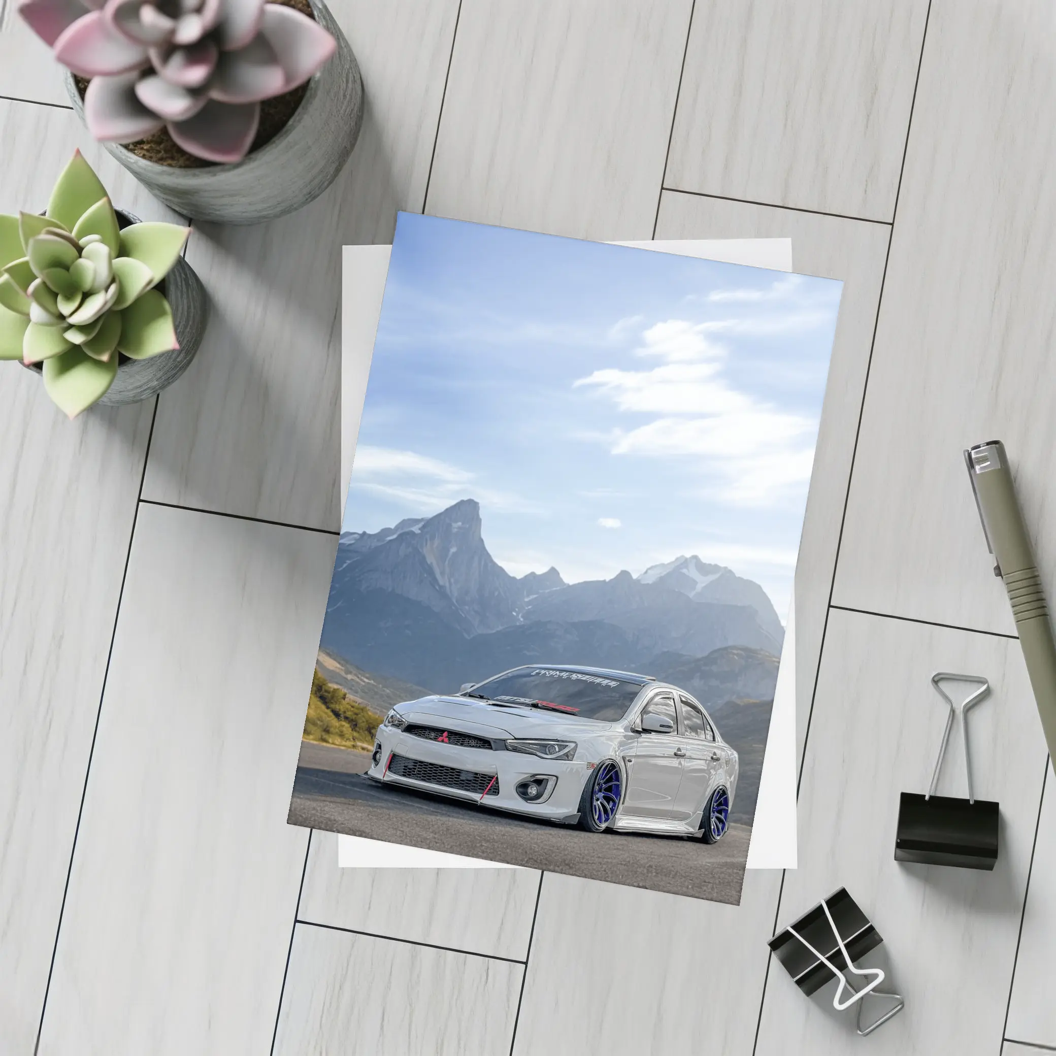 Mitsubishi Lancer Evolution Mountain Road Scene – Postcards