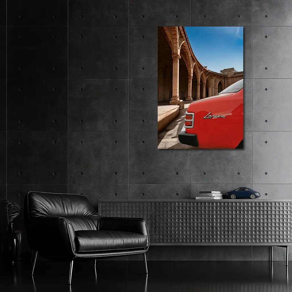 Mitsubishi Lancer Red Classic Car Old Town – Wall Art