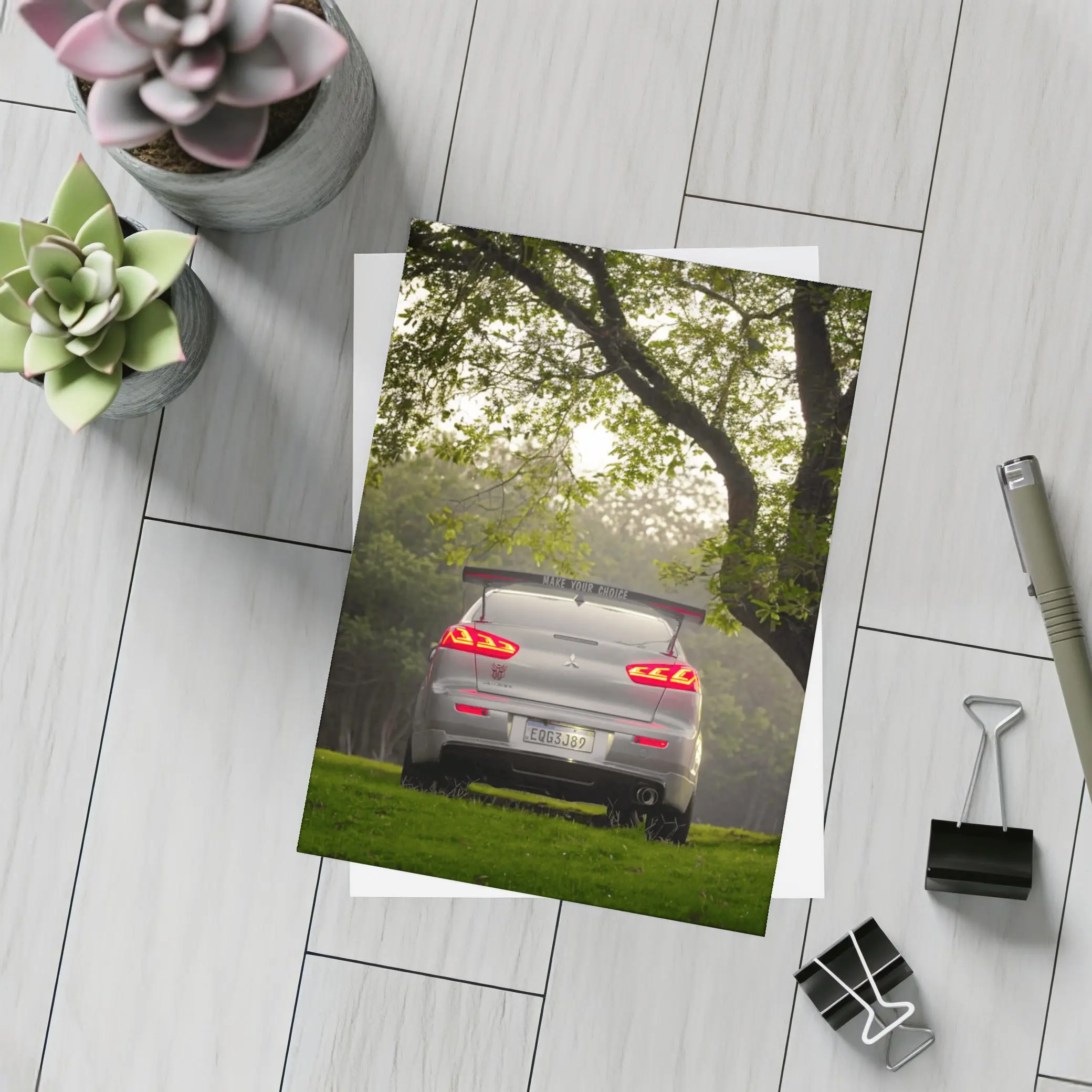 Mitsubishi Lancer Rear View Misty Park – Postcards