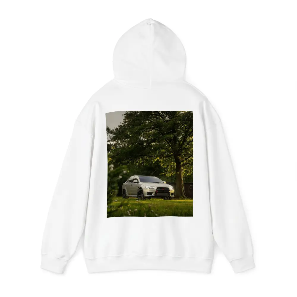 Mitsubishi Lancer Evolution Parked Under Green Trees – Hoodies