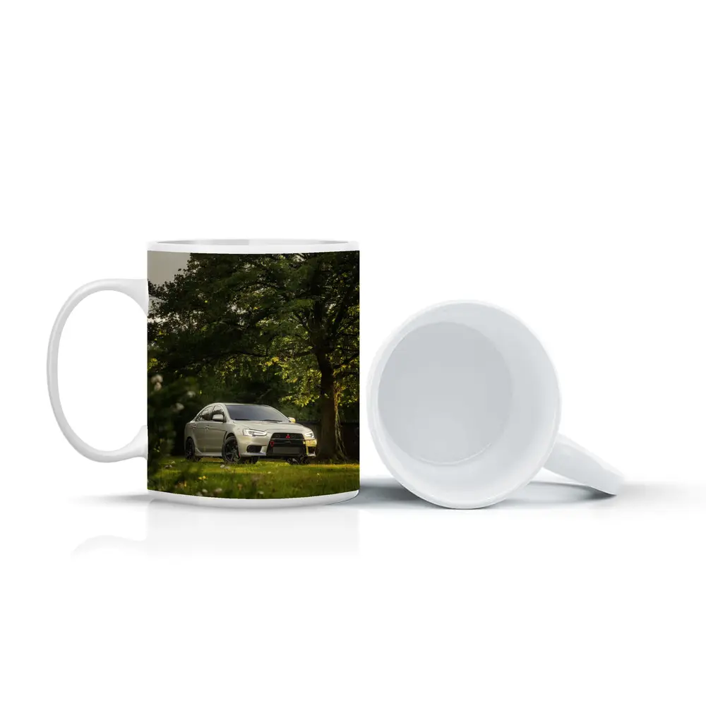 Mitsubishi Lancer Evolution Parked Under Green Trees – Mugs